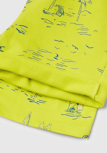  Erkek Çocuk Sarı Tamamı Desenli Beli İpli Cepli Bermuda Şort