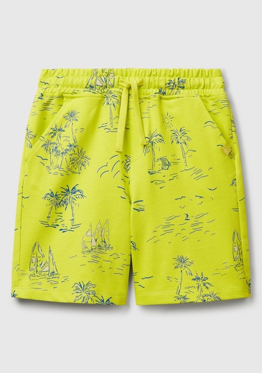  Erkek Çocuk Sarı Tamamı Desenli Beli İpli Cepli Bermuda Şort