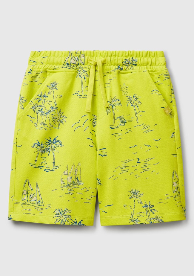  Erkek Çocuk Sarı Tamamı Desenli Beli İpli Cepli Bermuda Şort