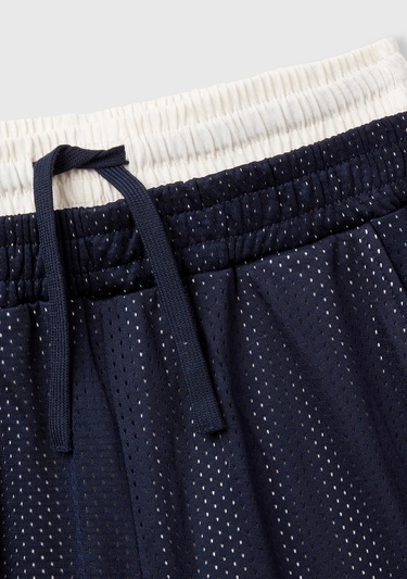  Erkek Çocuk Lacivert File Kumaşlı Çift Bel Bantlı Oversize Basketbol Şortu