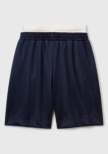  Erkek Çocuk Lacivert File Kumaşlı Çift Bel Bantlı Oversize Basketbol Şortu