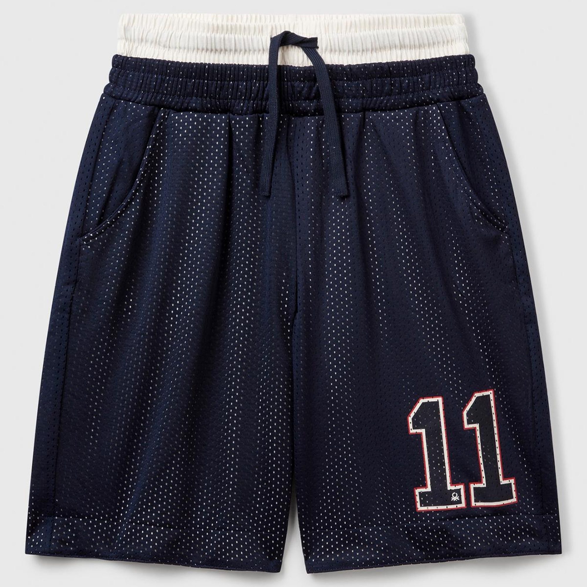 Erkek Çocuk Lacivert File Kumaşlı Çift Bel Bantlı Oversize Basketbol Şortu