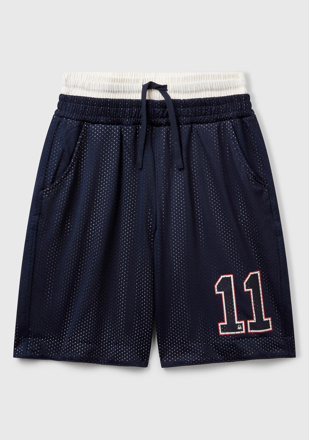  Erkek Çocuk Lacivert File Kumaşlı Çift Bel Bantlı Oversize Basketbol Şortu