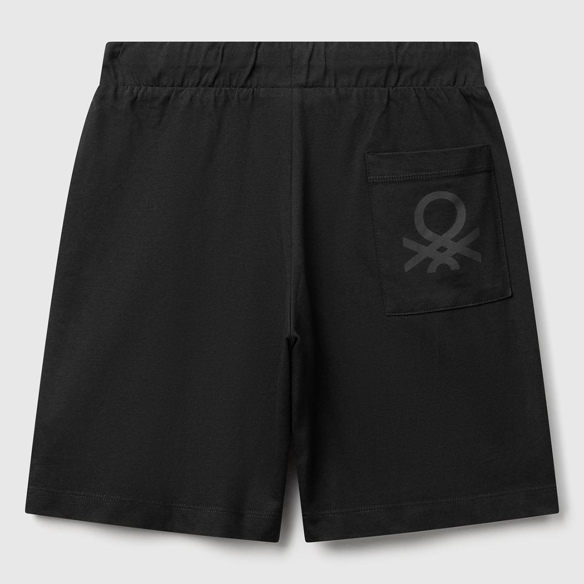 Erkek Çocuk Siyah Arka Cebi Logo Baskılı Beli İpli Şort