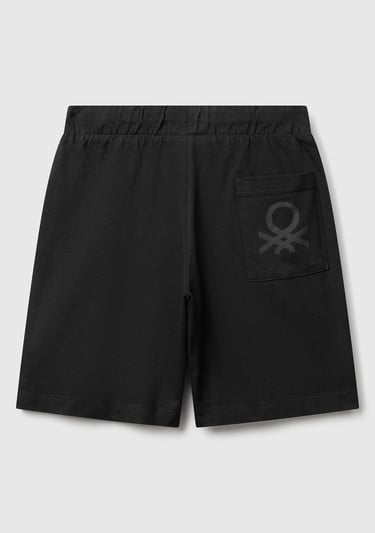  Erkek Çocuk Siyah Arka Cebi Logo Baskılı Beli İpli Şort
