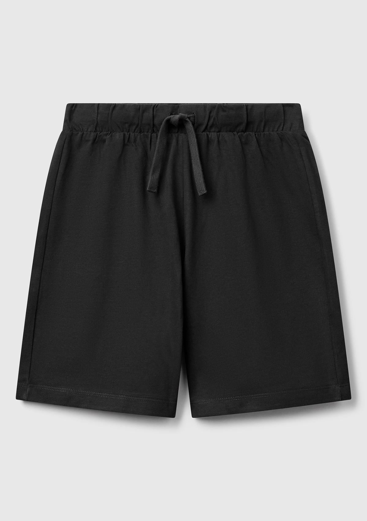  Erkek Çocuk Siyah Arka Cebi Logo Baskılı Beli İpli Şort