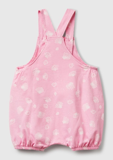  Bebek Pembe Tamamı Desenli Logolu Düğmeli Ayarlanabilir Askılı Tulum