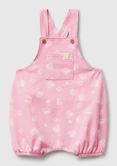  Bebek Pembe Tamamı Desenli Logolu Düğmeli Ayarlanabilir Askılı Tulum