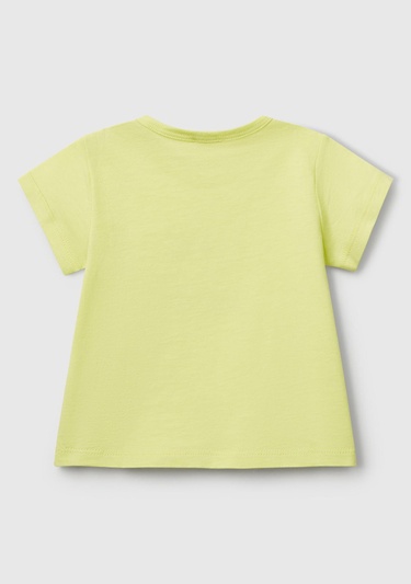  Bebek Sarı Önü Baskılı Omzu Çıtçıt Düğmeli T-Shirt