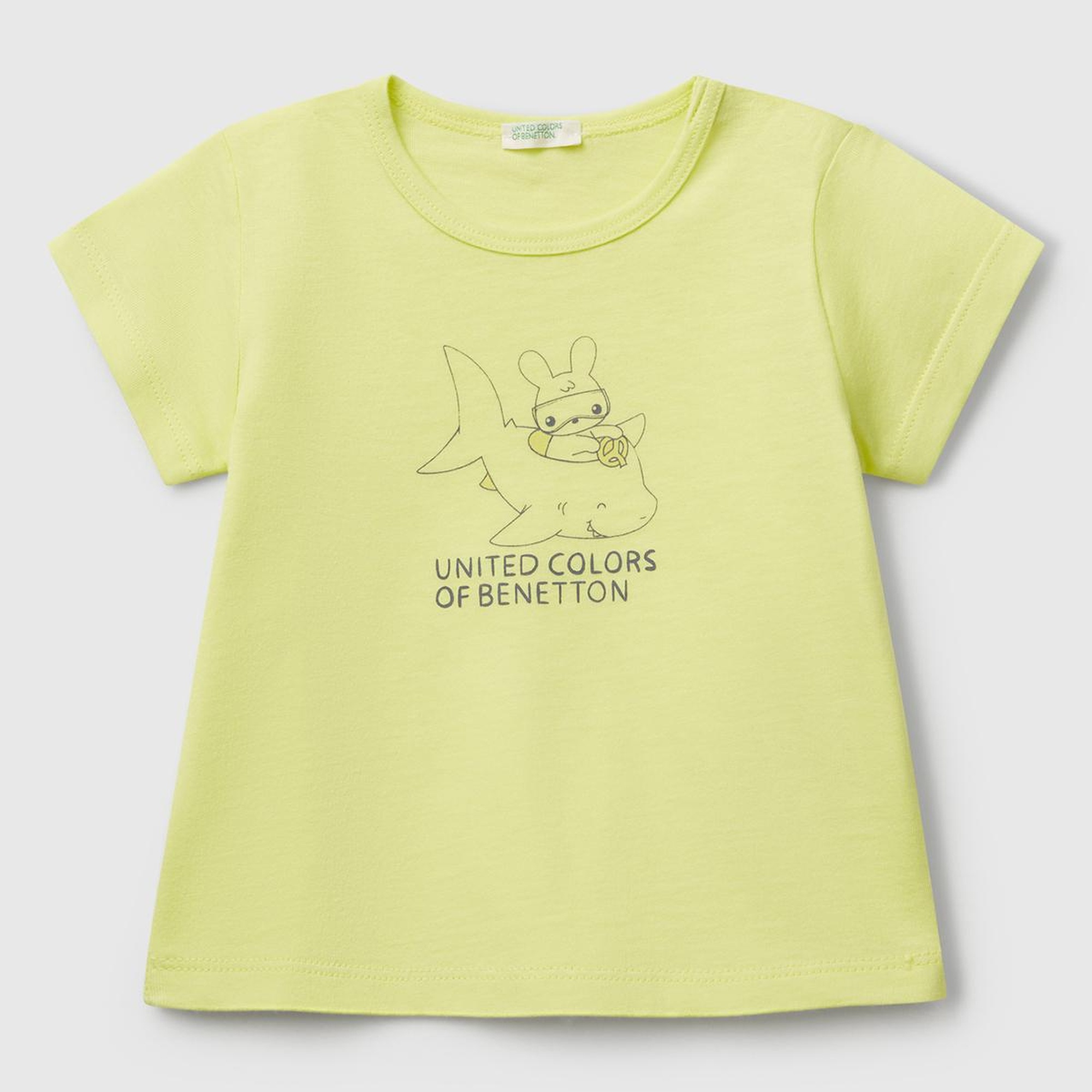 Bebek Sarı Önü Baskılı Omzu Çıtçıt Düğmeli T-Shirt