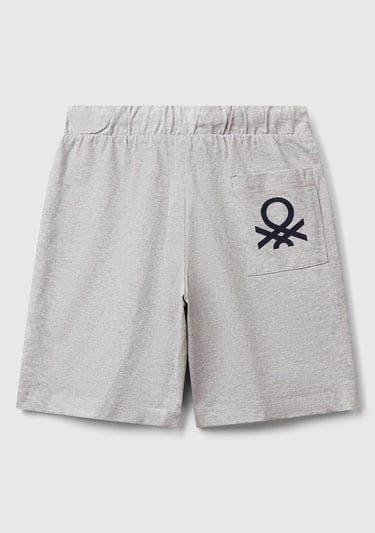  Erkek Çocuk Gri Melanj Arka Cebi Logo Baskılı Beli İpli Şort