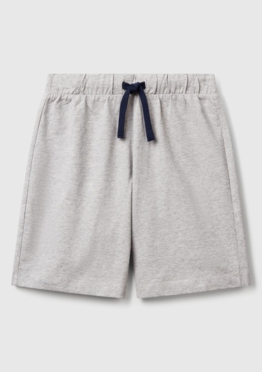  Erkek Çocuk Gri Melanj Arka Cebi Logo Baskılı Beli İpli Şort