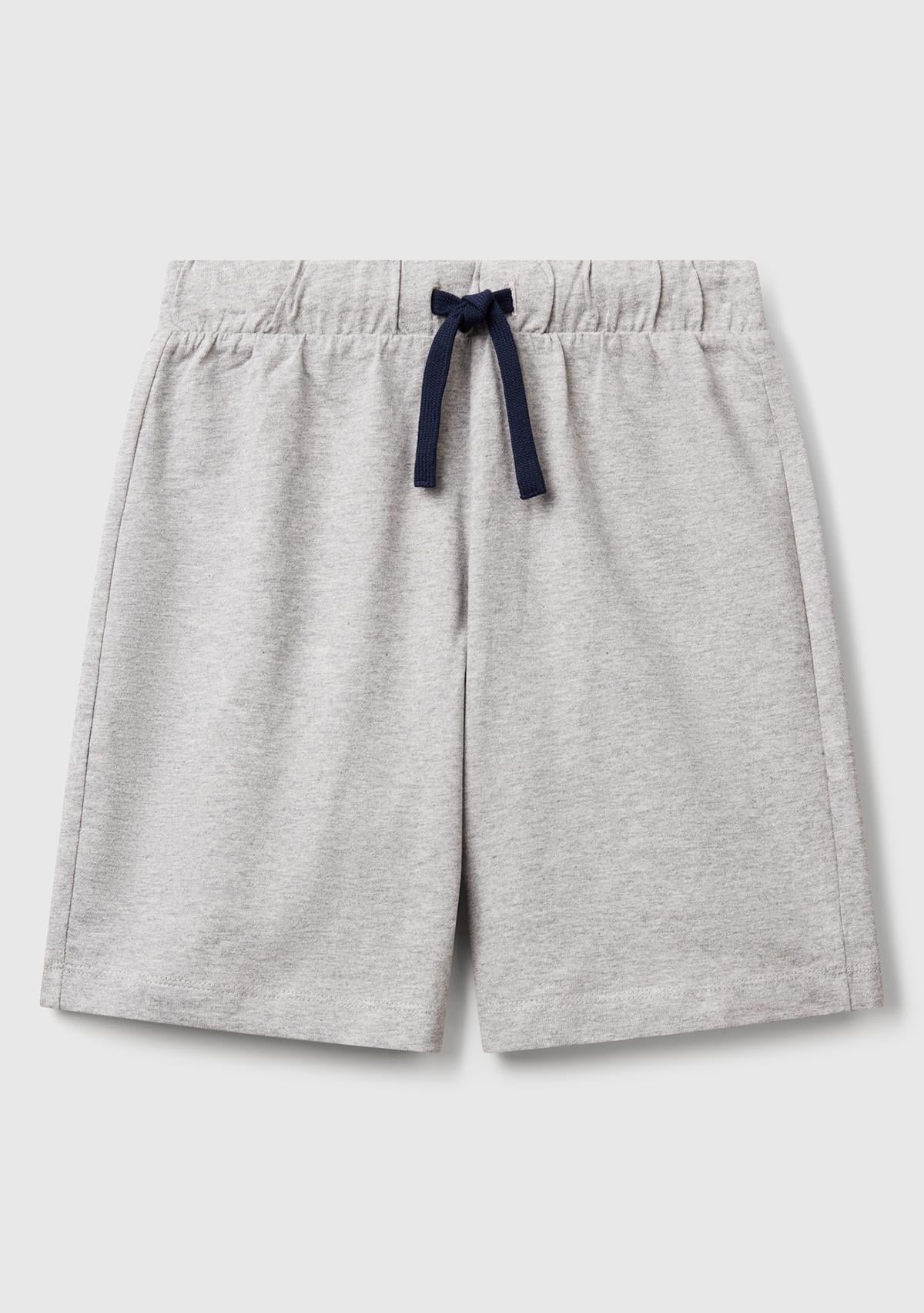  Erkek Çocuk Gri Melanj Arka Cebi Logo Baskılı Beli İpli Şort