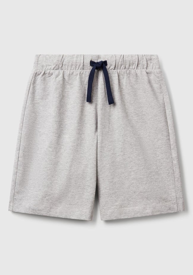  Erkek Çocuk Gri Melanj Arka Cebi Logo Baskılı Beli İpli Şort
