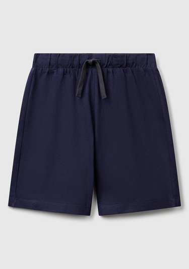  Erkek Çocuk Lacivert Arka Cebi Logo Baskılı Beli İpli Şort