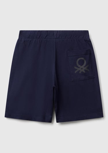  Erkek Çocuk Lacivert Arka Cebi Logo Baskılı Beli İpli Şort