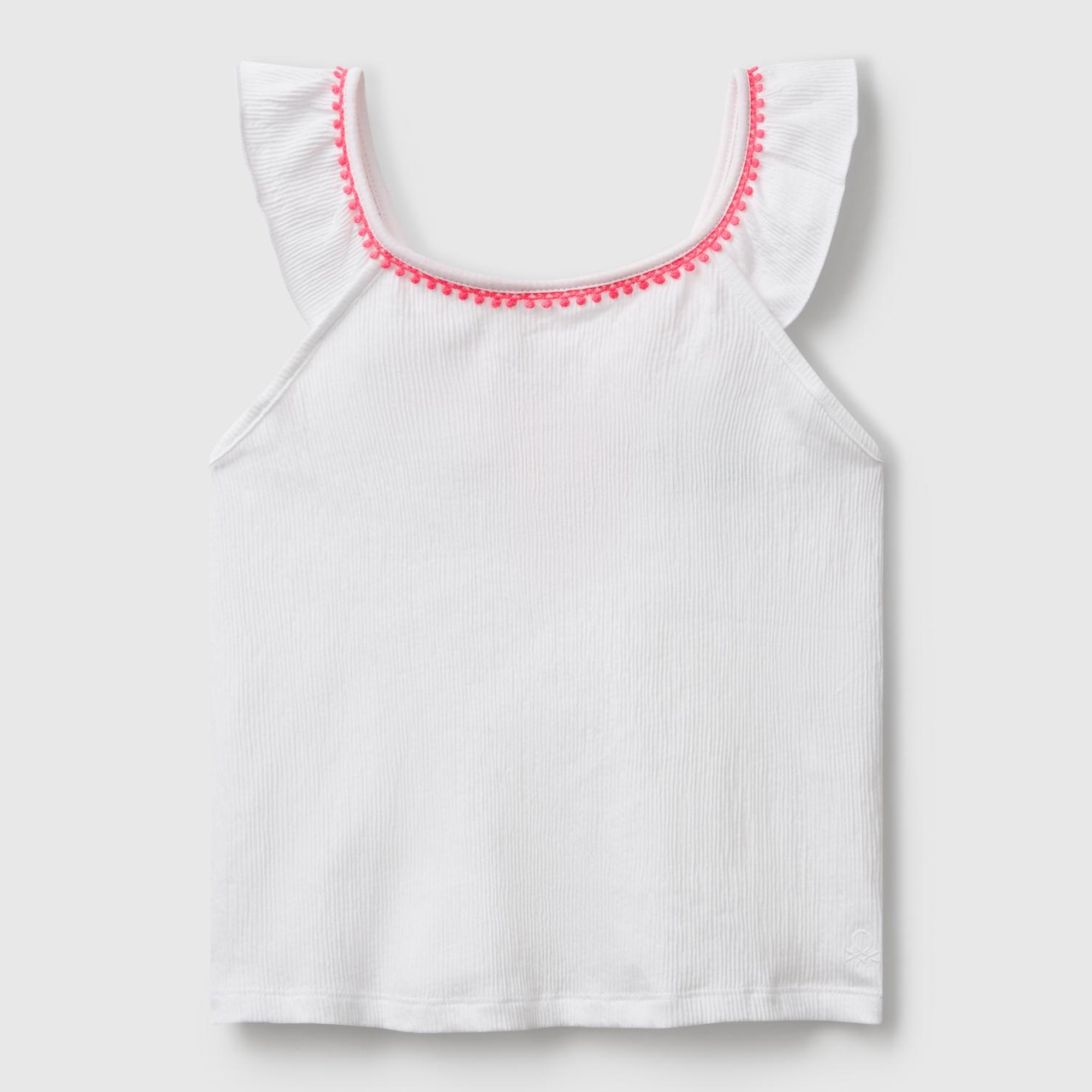 Kız Çocuk Beyaz Sırtı Halka Detaylı Logolu Çapraz Askılı Yuvarlak Yaka Atlet