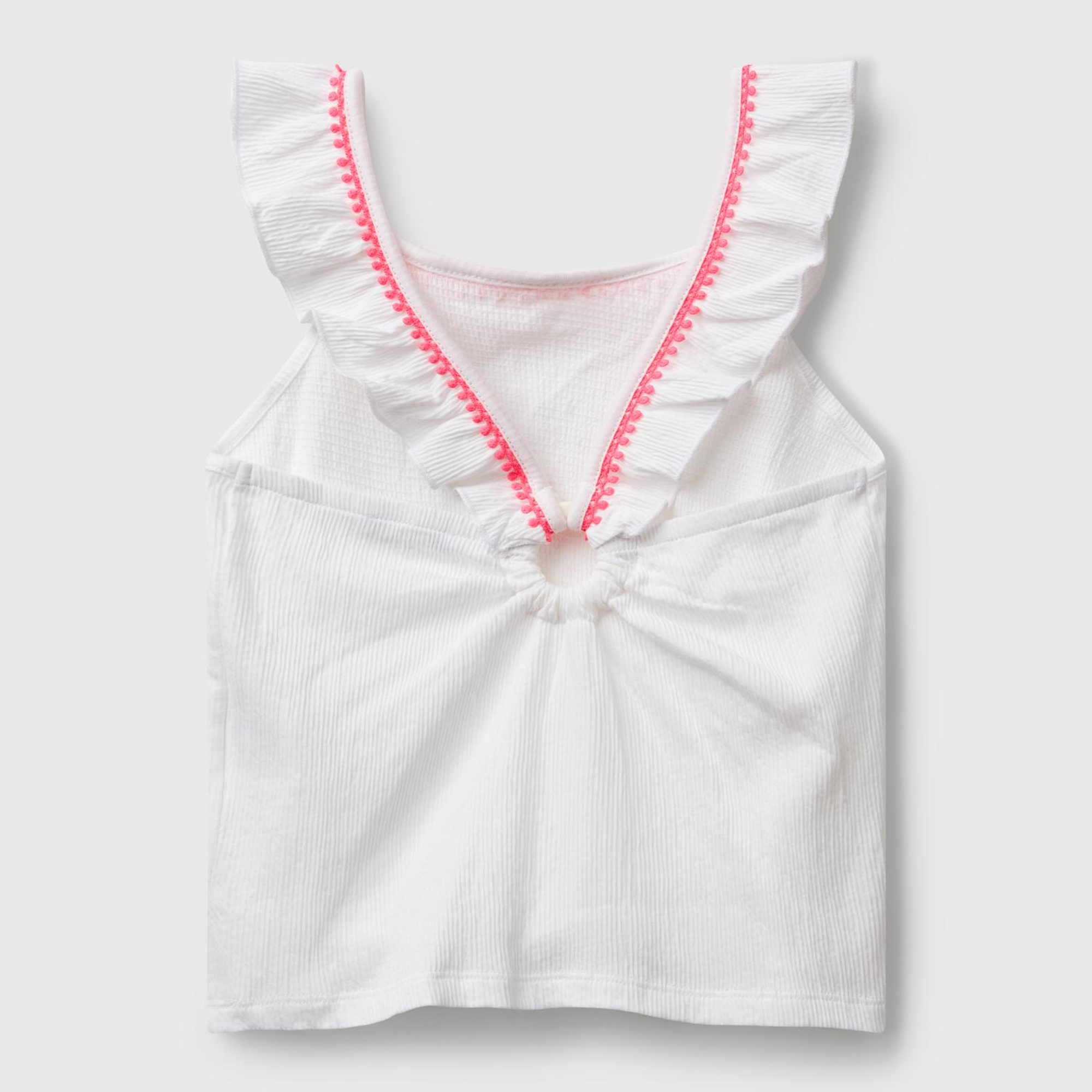 Kız Çocuk Beyaz Sırtı Halka Detaylı Logolu Çapraz Askılı Yuvarlak Yaka Atlet