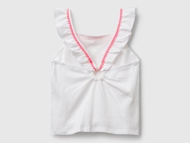  Kız Çocuk Beyaz Sırtı Halka Detaylı Logolu Çapraz Askılı Yuvarlak Yaka Atlet