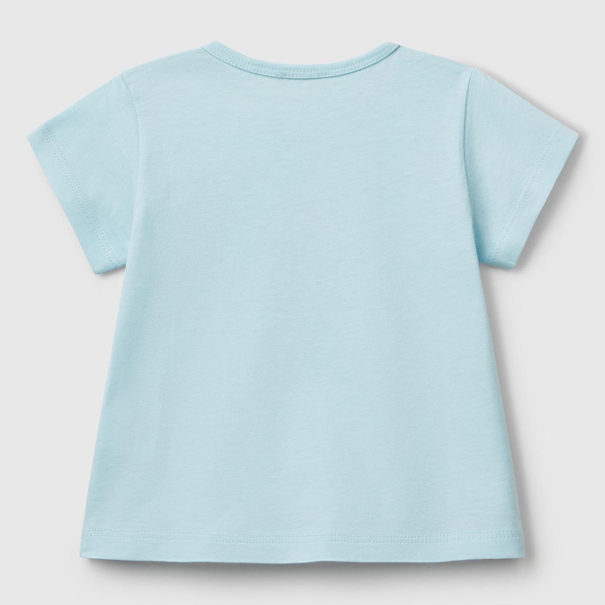 Bebek Turkuaz Önü Baskılı Omzu Çıtçıt Düğmeli T-Shirt