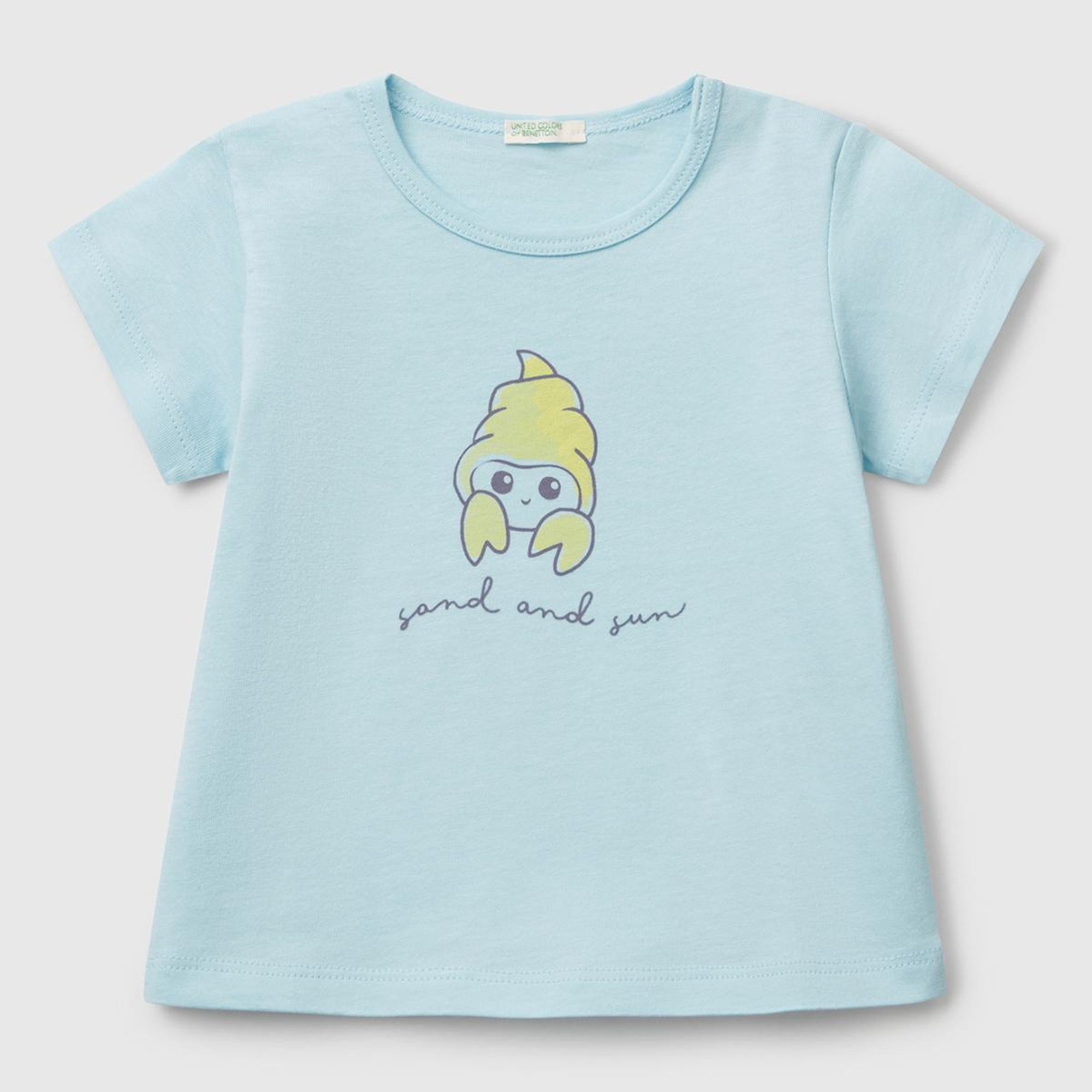 Bebek Turkuaz Önü Baskılı Omzu Çıtçıt Düğmeli T-Shirt