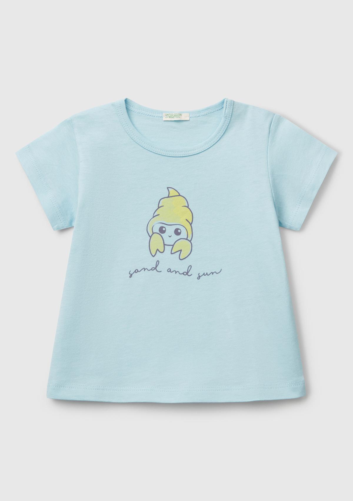  Bebek Turkuaz Önü Baskılı Omzu Çıtçıt Düğmeli T-Shirt
