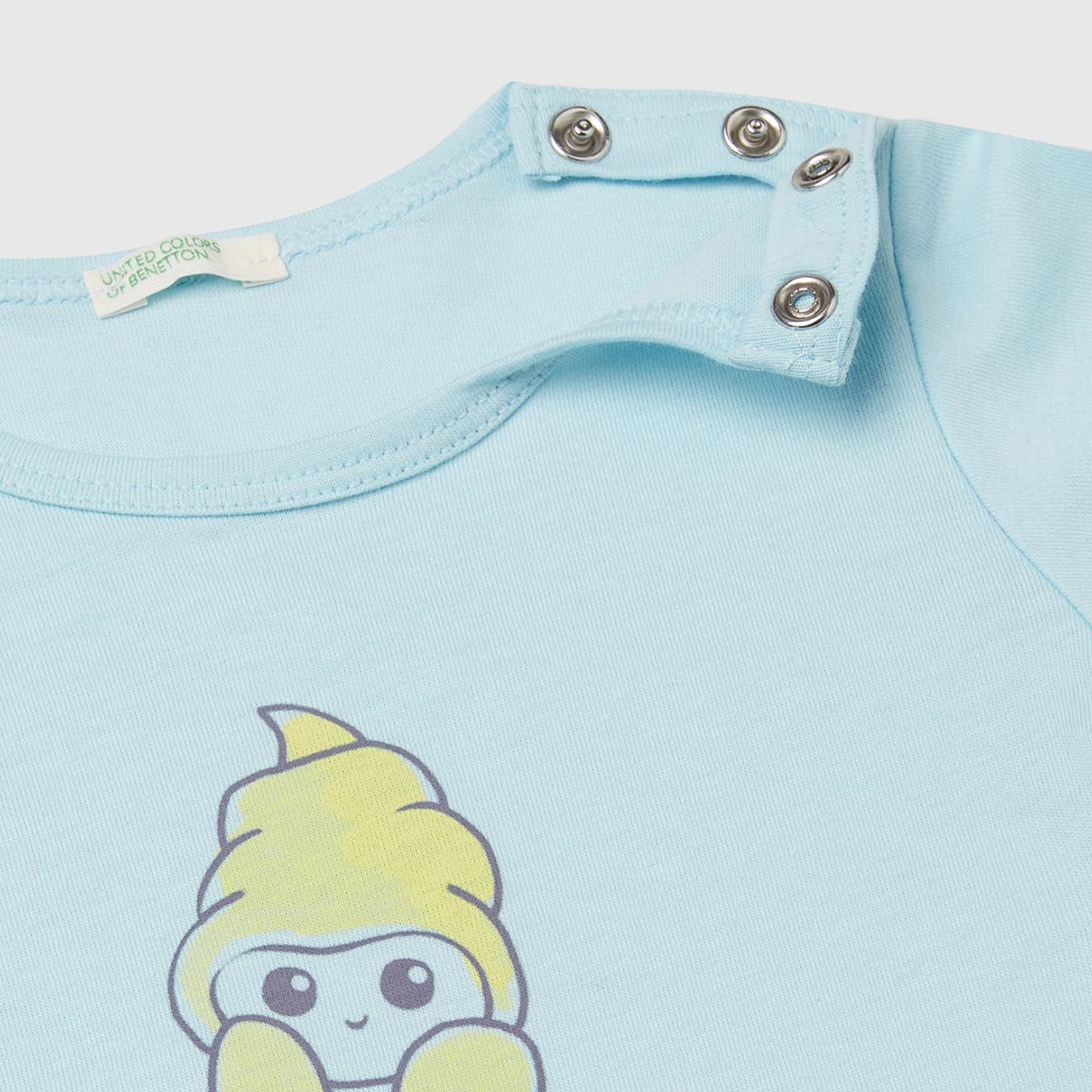 Bebek Turkuaz Önü Baskılı Omzu Çıtçıt Düğmeli T-Shirt