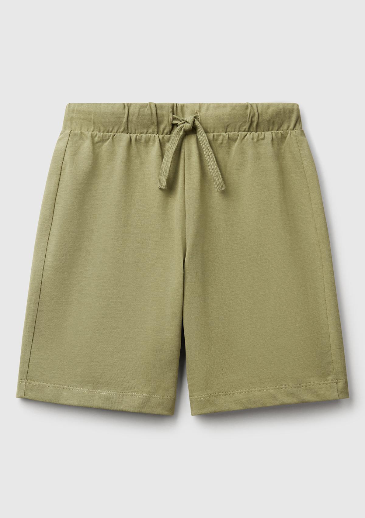  Erkek Çocuk Haki Arka Cebi Logo Baskılı Beli İpli Şort