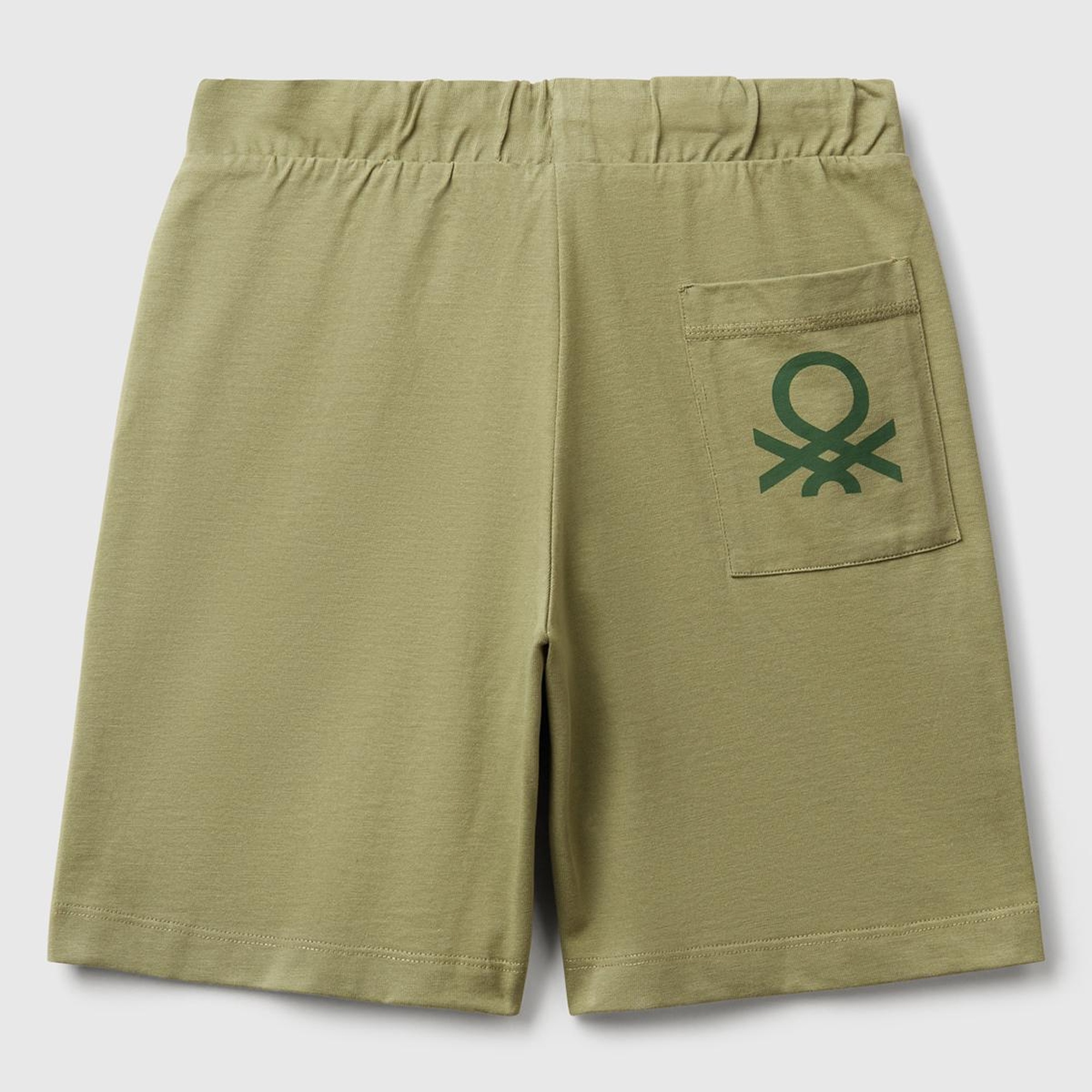 Erkek Çocuk Haki Arka Cebi Logo Baskılı Beli İpli Şort