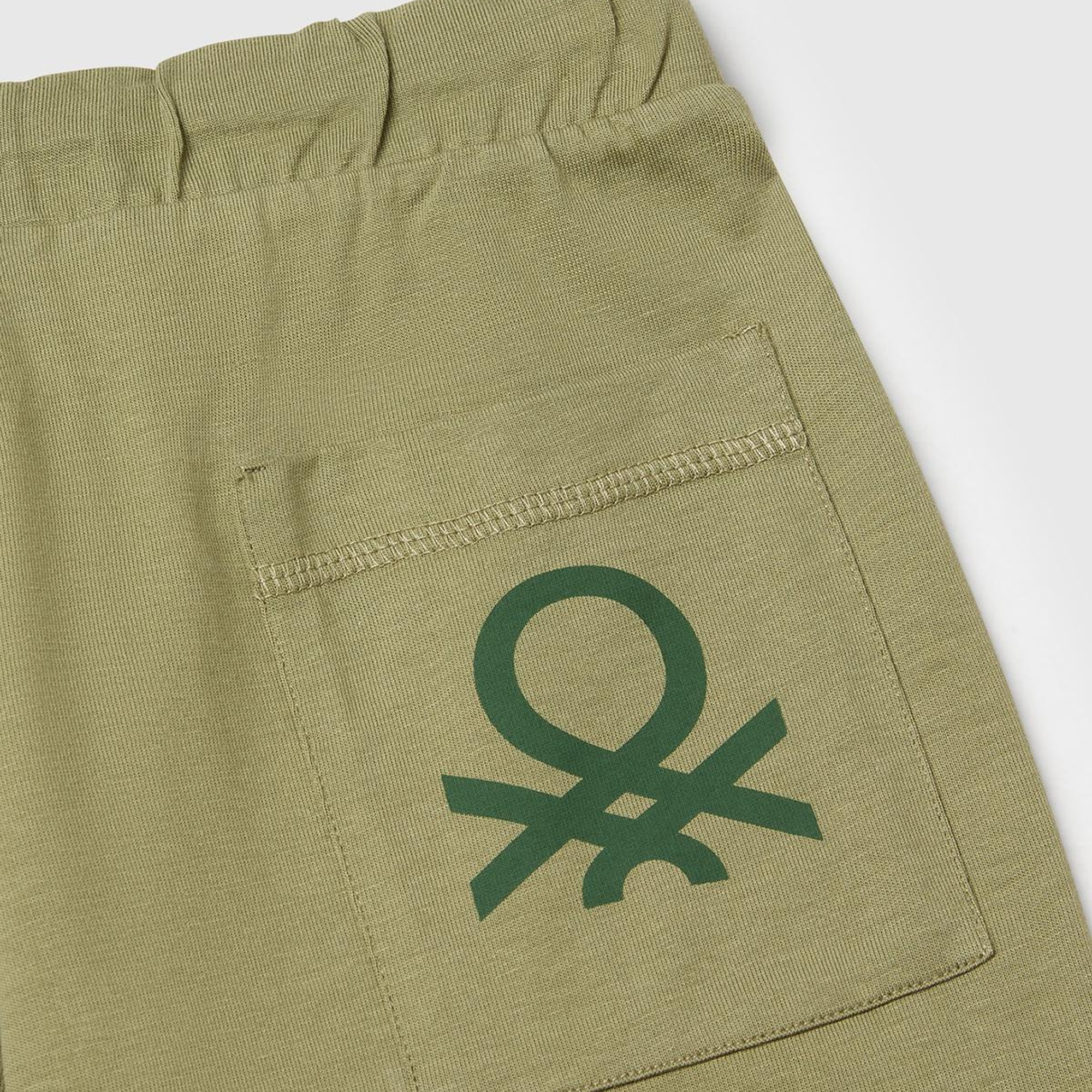 Erkek Çocuk Haki Arka Cebi Logo Baskılı Beli İpli Şort