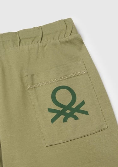  Erkek Çocuk Haki Arka Cebi Logo Baskılı Beli İpli Şort