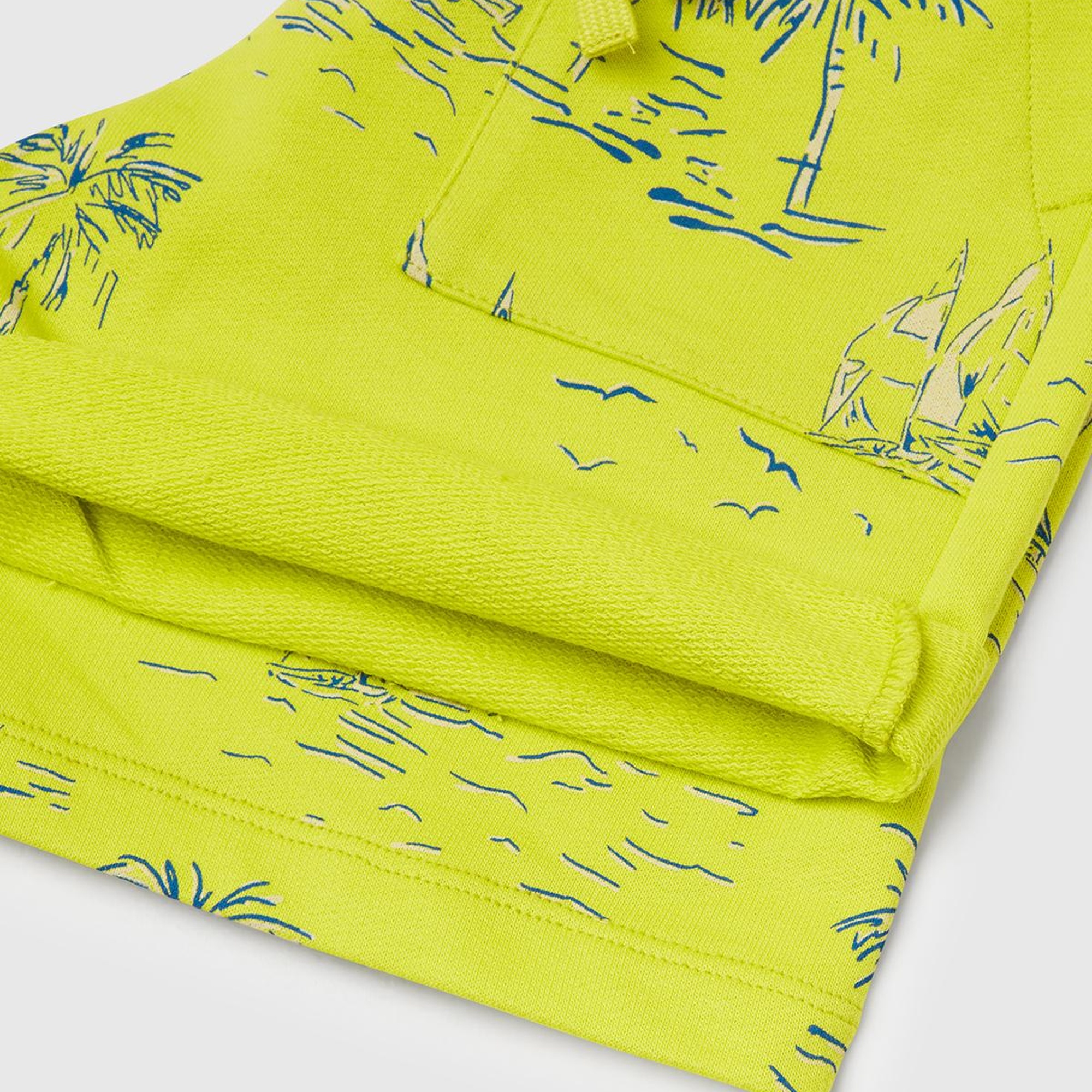 Erkek Çocuk Sarı Tamamı Desenli Beli İpli Cepli Bermuda Şort