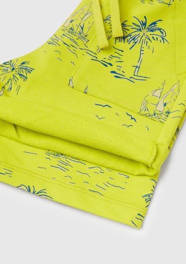  Erkek Çocuk Sarı Tamamı Desenli Beli İpli Cepli Bermuda Şort