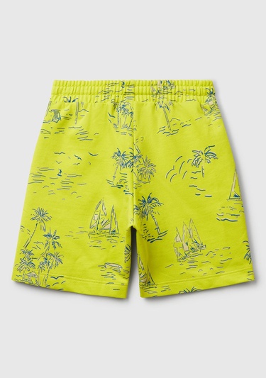  Erkek Çocuk Sarı Tamamı Desenli Beli İpli Cepli Bermuda Şort