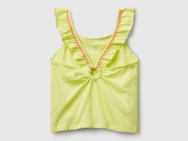  Kız Çocuk Sarı Sırtı Halka Detaylı Logolu Çapraz Askılı Yuvarlak Yaka Atlet