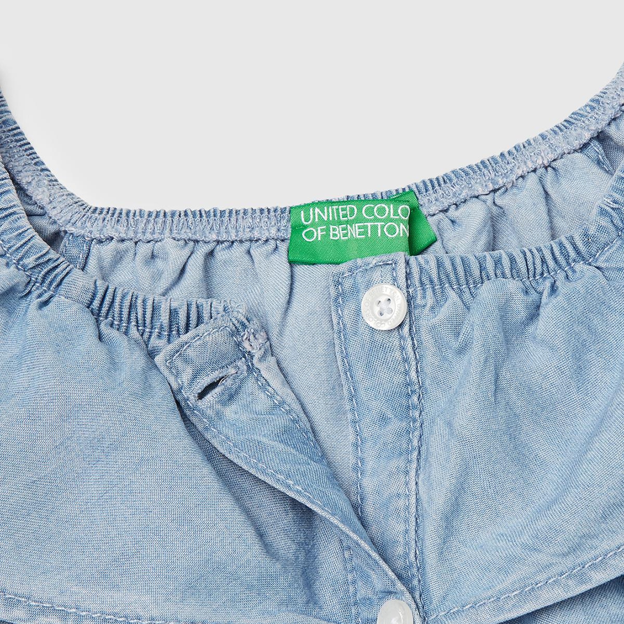 Kız Çocuk Denim %100 Liyosel Yakası Fırfırlı Lastikli Kolsuz Crop Gömlek