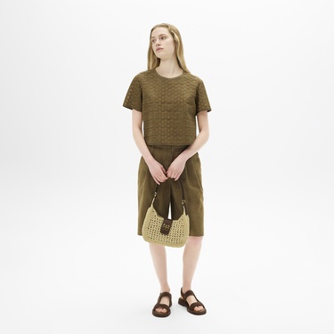  Kadın Taba Deri Detaylı Bluz