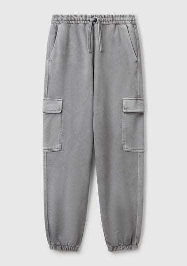  Kadın Antrasit %100 Pamuk Beli İpli Relax Fit Kargo Eşofman Altı