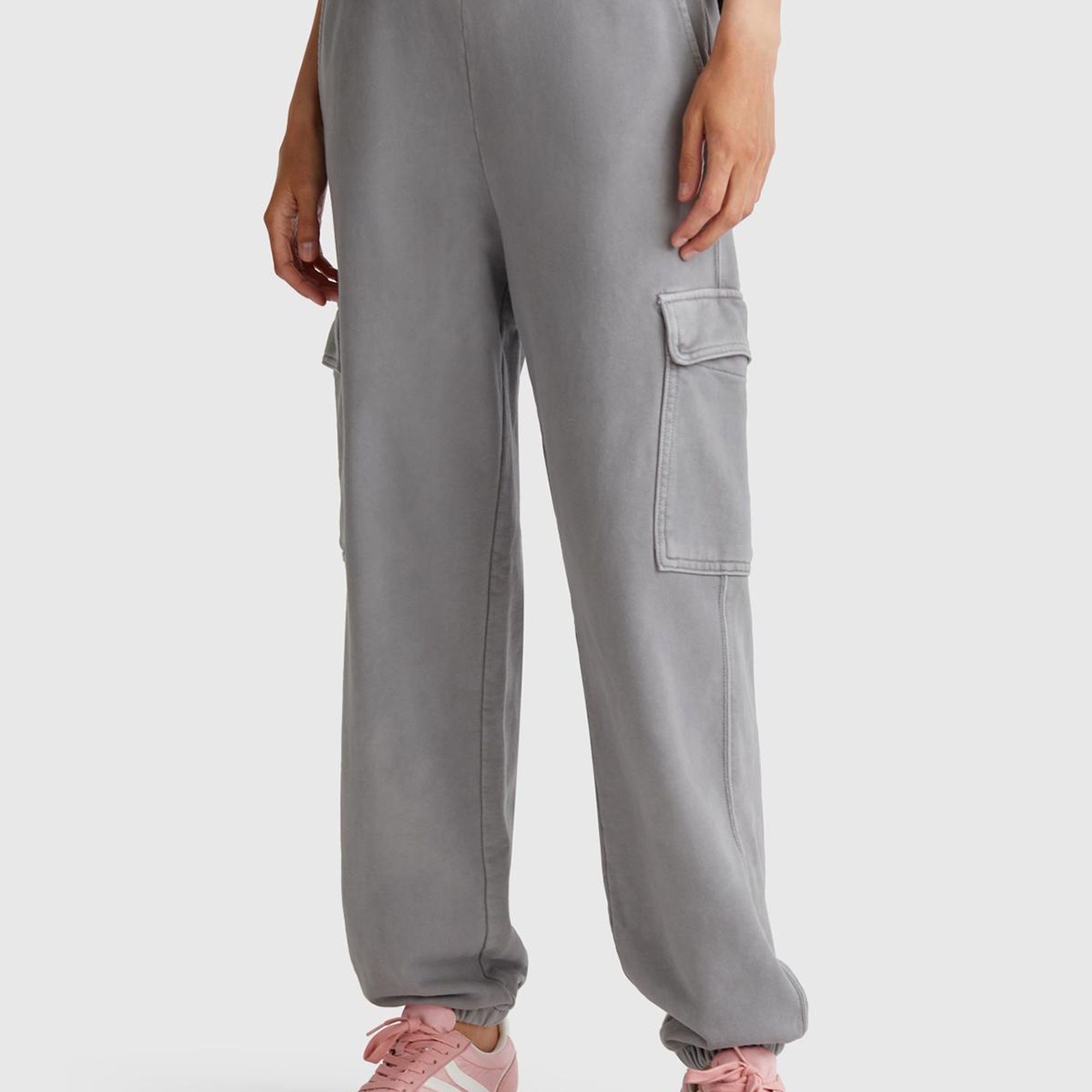 Kadın Antrasit %100 Pamuk Beli İpli Relax Fit Kargo Eşofman Altı