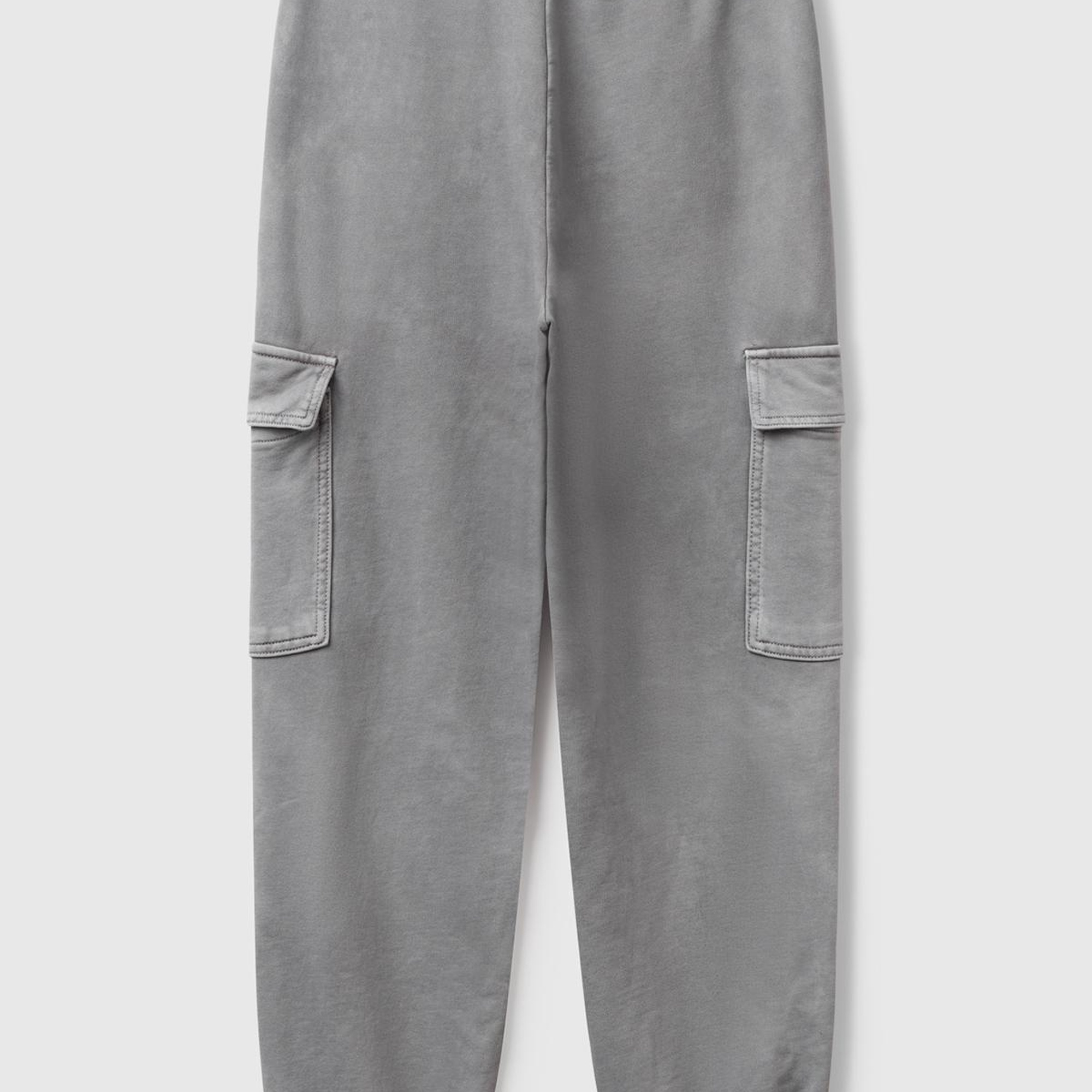 Kadın Antrasit %100 Pamuk Beli İpli Relax Fit Kargo Eşofman Altı