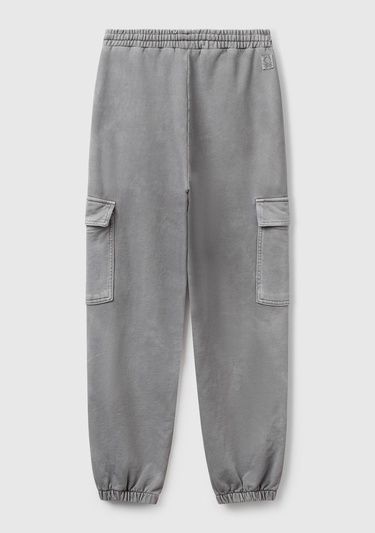  Kadın Antrasit %100 Pamuk Beli İpli Relax Fit Kargo Eşofman Altı