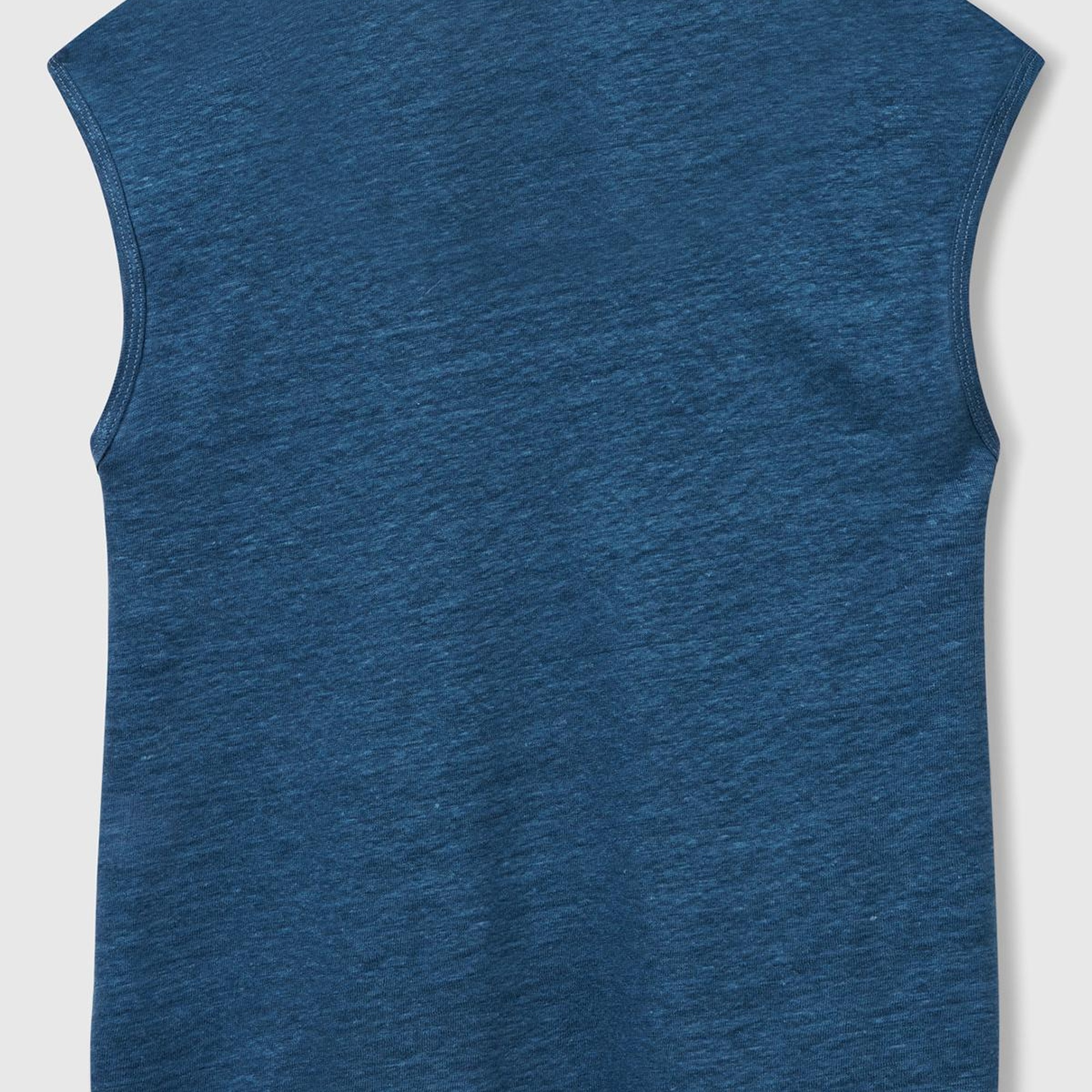 Kadın Denim %100 Keten Yanları Yırtmaçlı Relax Fit Yuvarlak Yaka T-Shirt