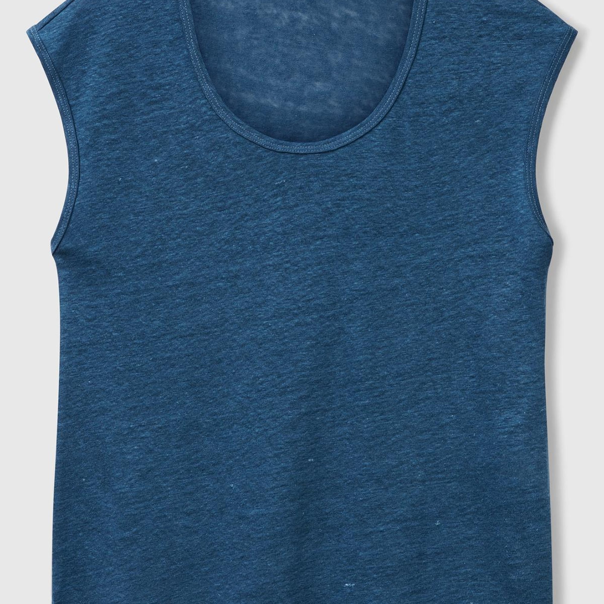 Kadın Denim %100 Keten Yanları Yırtmaçlı Relax Fit Yuvarlak Yaka T-Shirt