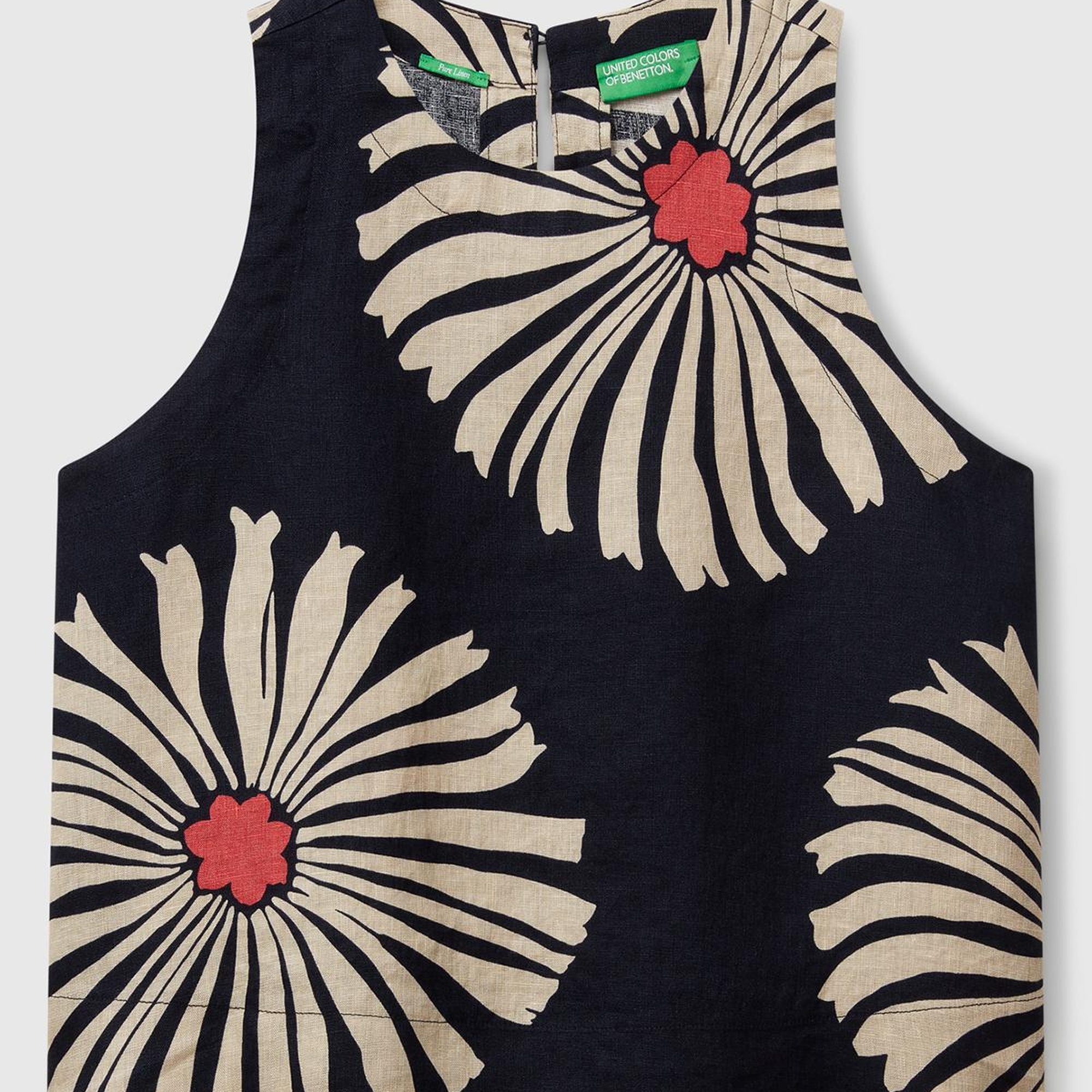 Kadın Lacivert %100 Keten Desenli Kolsuz Bluz