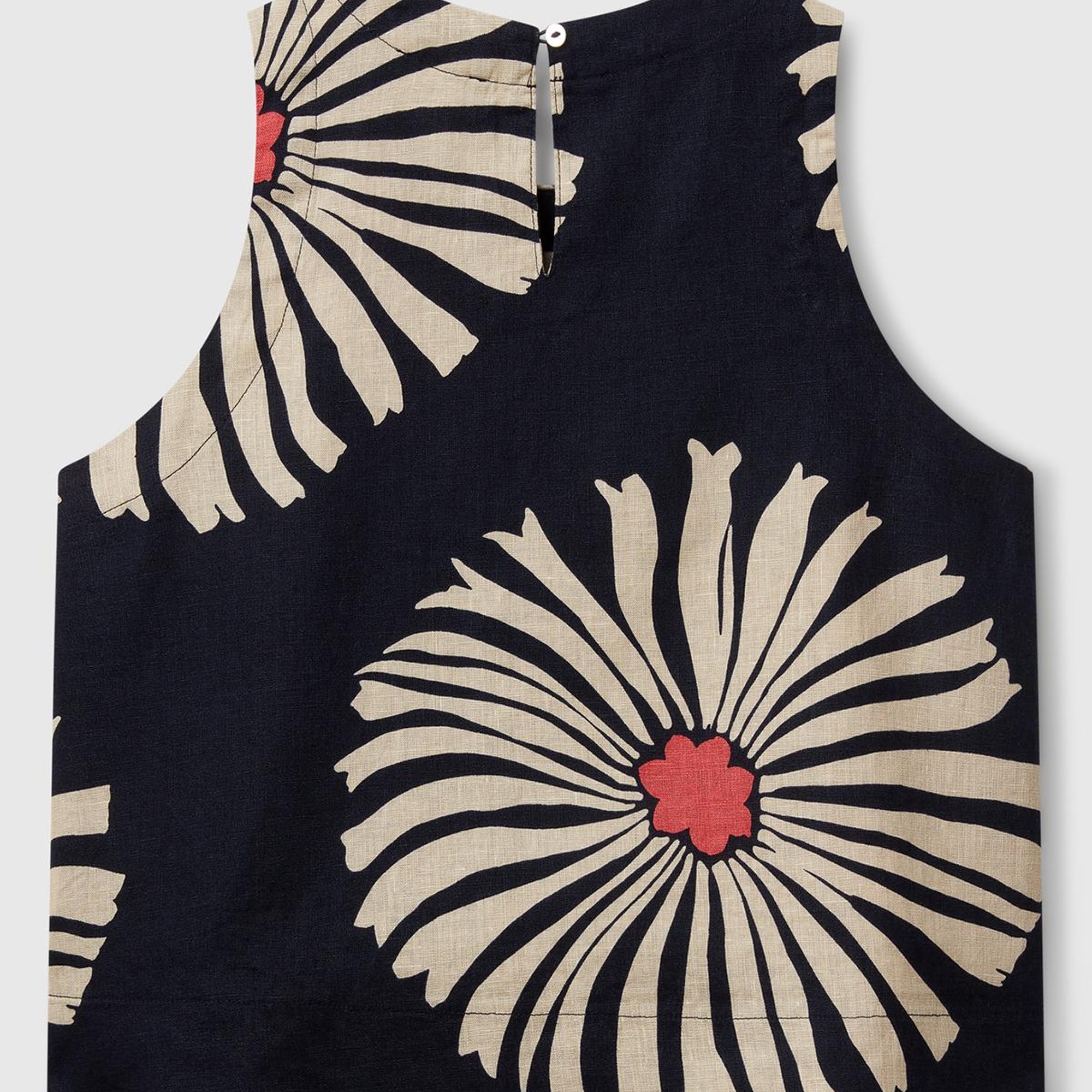 Kadın Lacivert %100 Keten Desenli Kolsuz Bluz