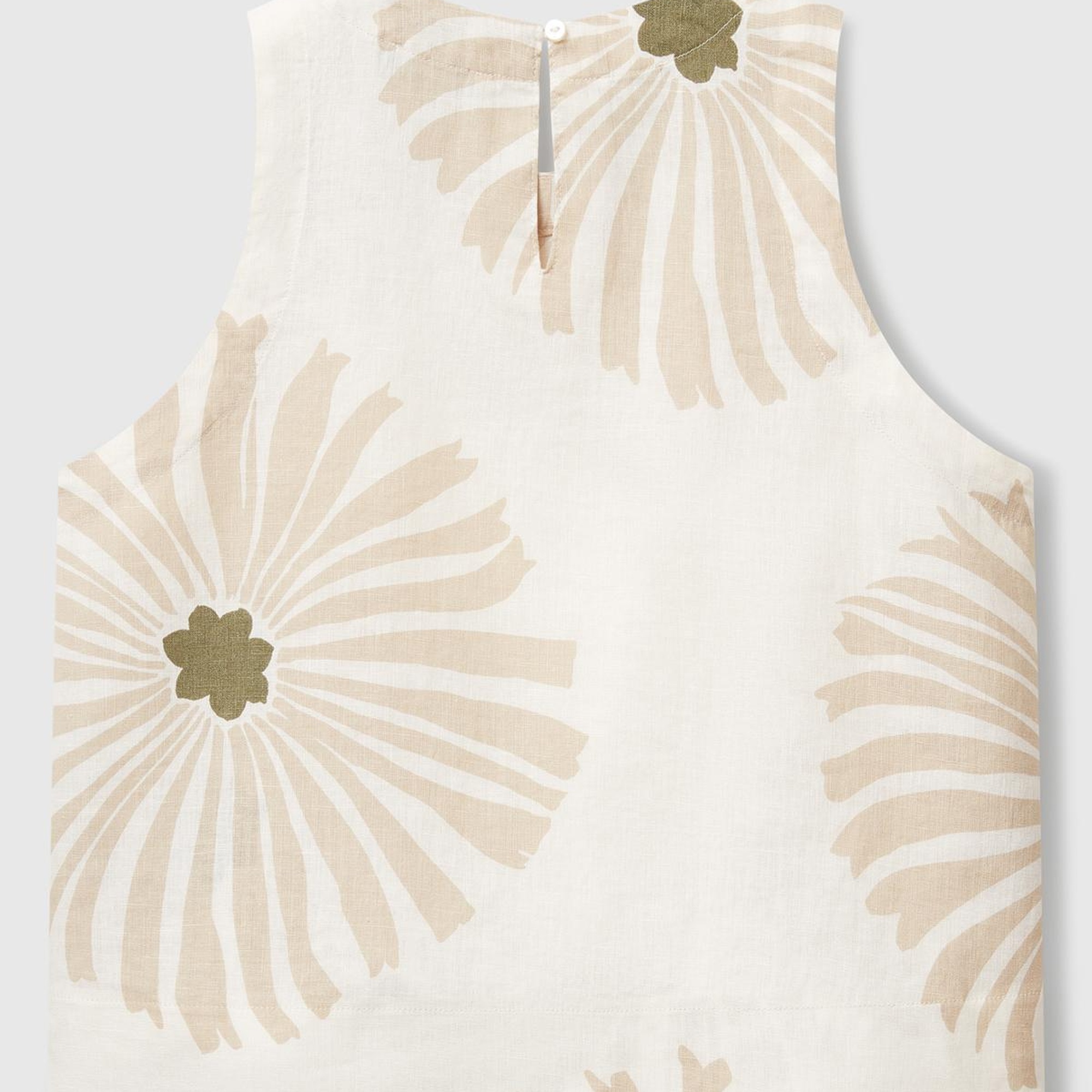 Kadın Krem %100 Keten Desenli Kolsuz Bluz