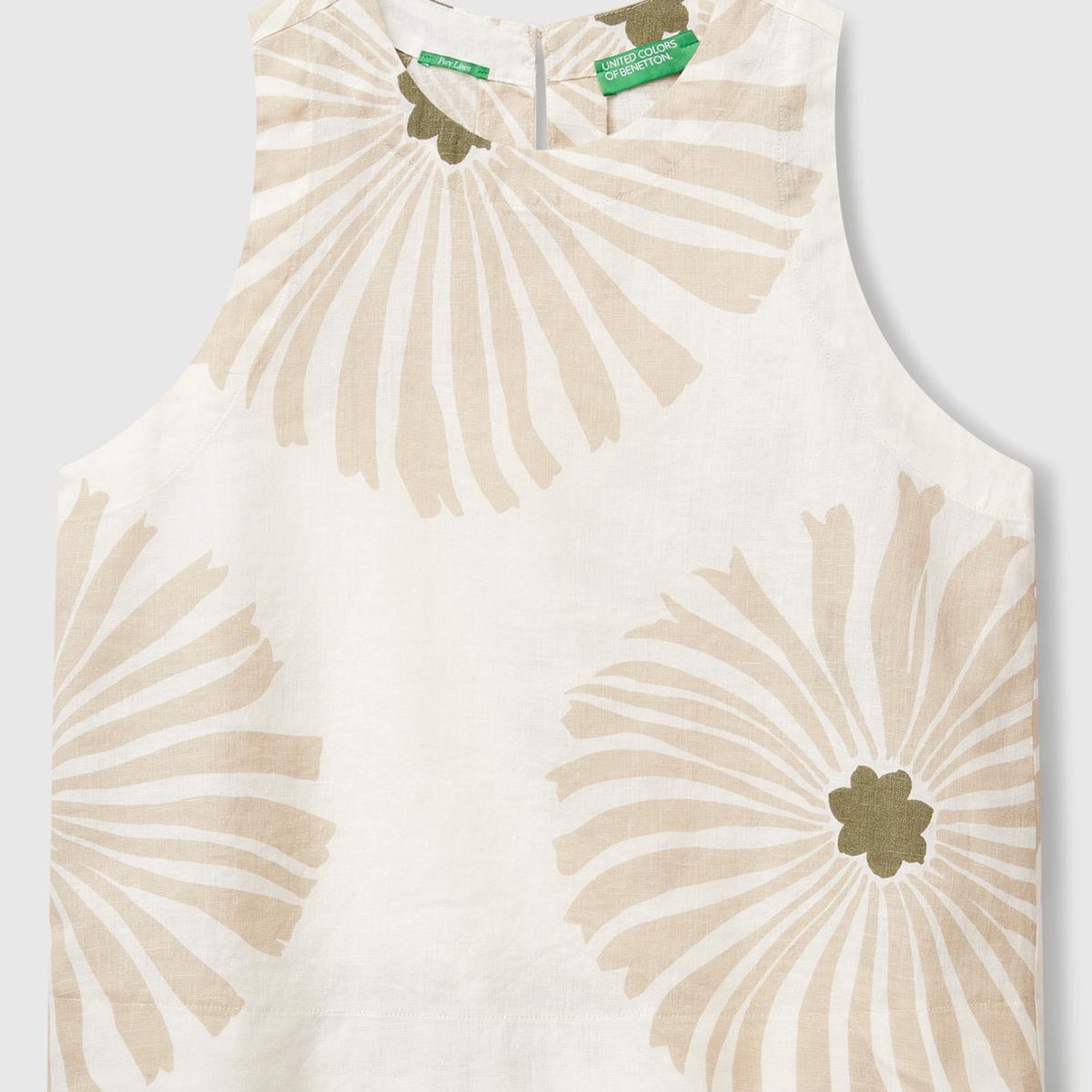 Kadın Krem %100 Keten Desenli Kolsuz Bluz