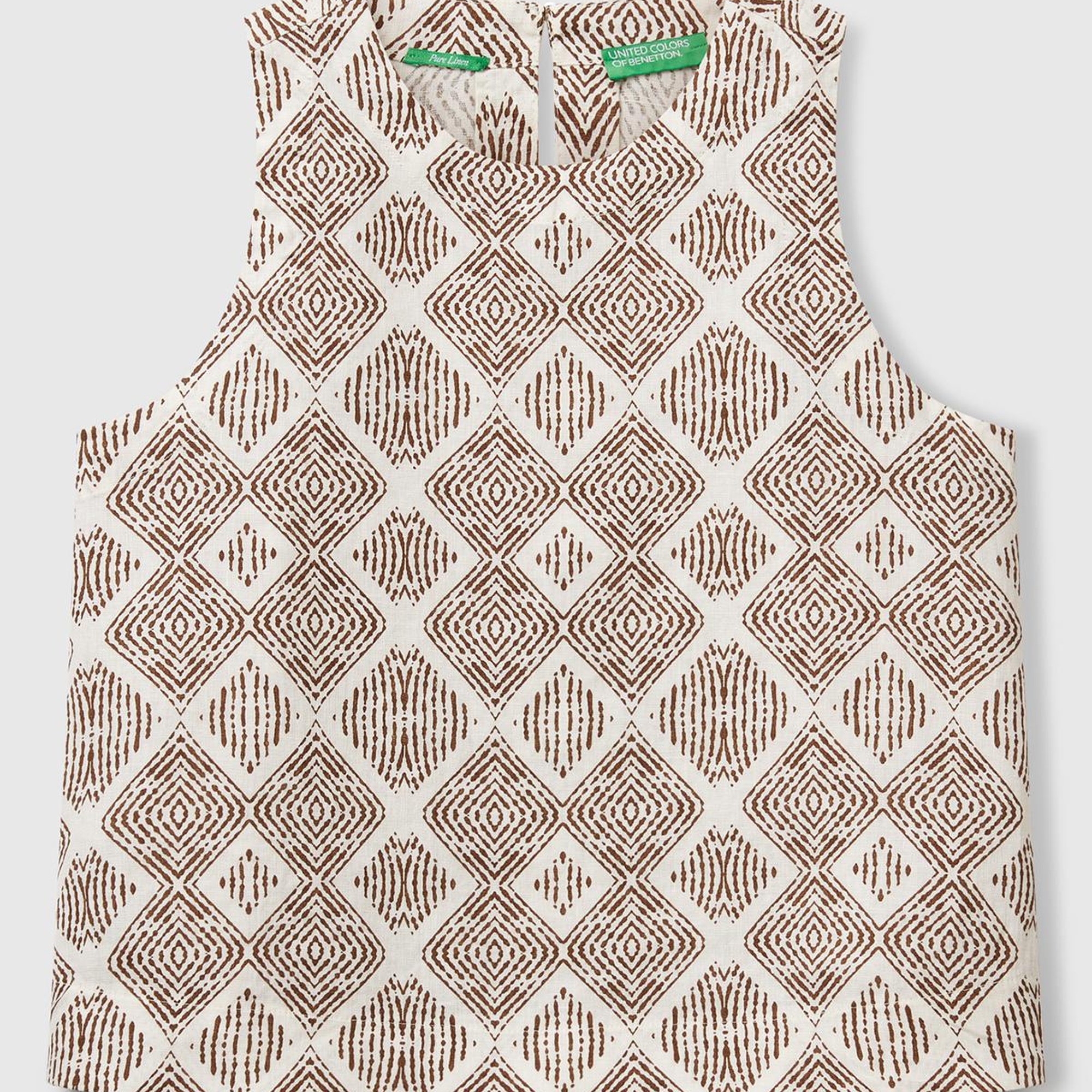 Kadın Beyaz Mix %100 Keten Desenli Kolsuz Bluz