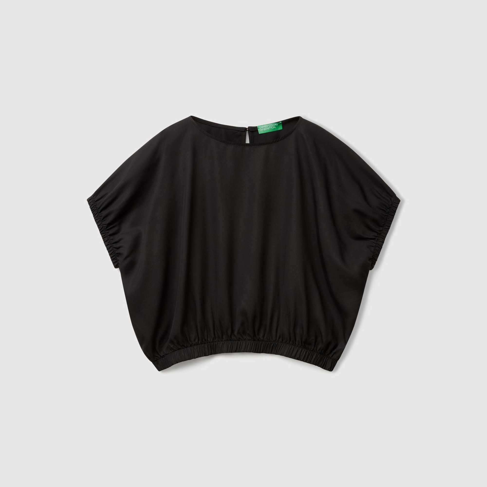 Kadın Siyah %100 Liyosel Beli Lastikli Kimona Kol Bluz