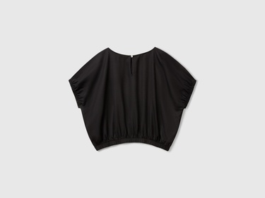  Kadın Siyah %100 Liyosel Beli Lastikli Kimona Kol Bluz